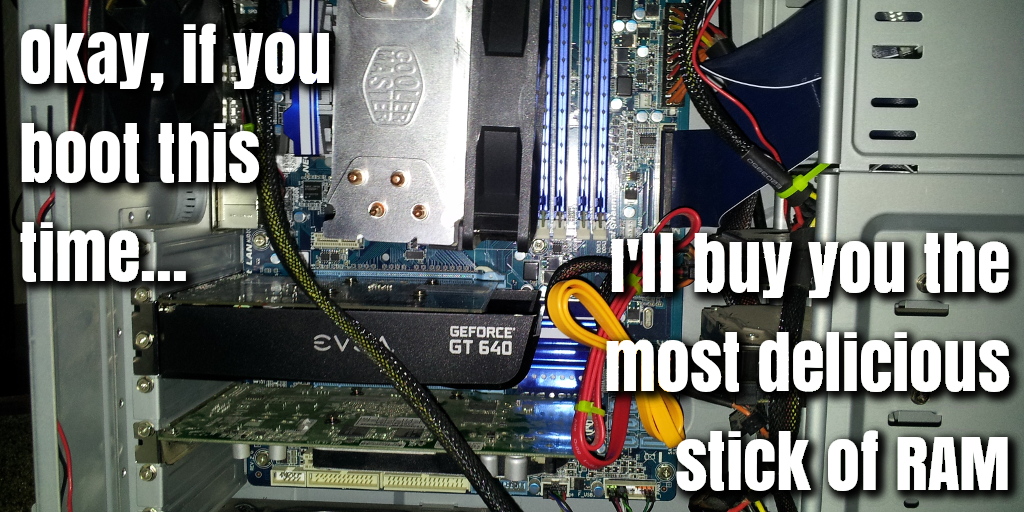 Okay, if you boot this time... I'll buy you the most delicious stick of RAM
